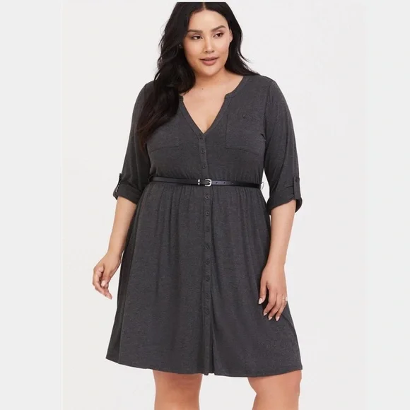 torrid | Dresses | Torrid Long Sleeve Jersey Shirtdress Charcoal Heather  Gray L 2 | Poshmark
